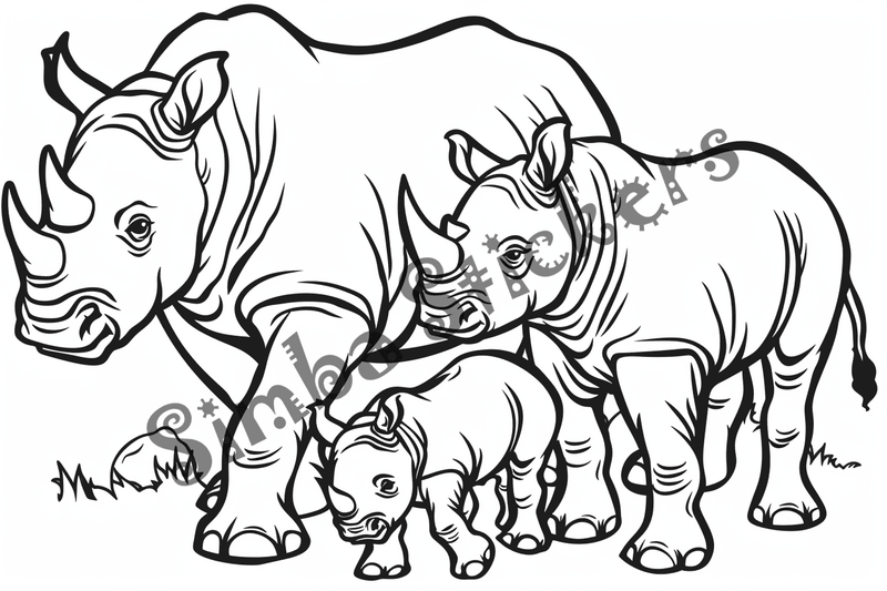 Colouring pages, bundle of rhinos, 25 images