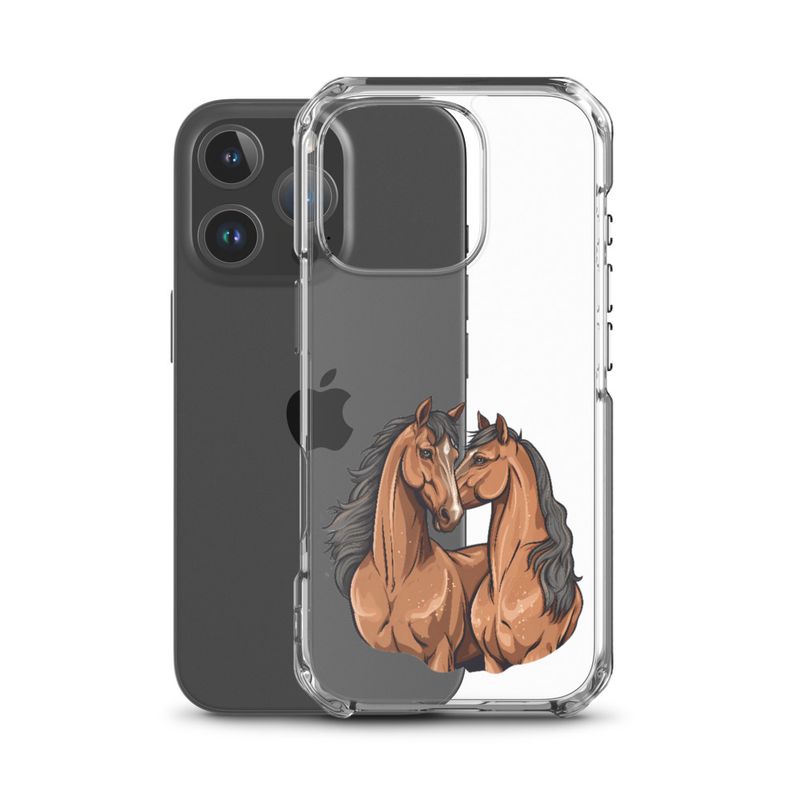 Clear Case for iPhone, Two brown horses snuggling, tdwcyd