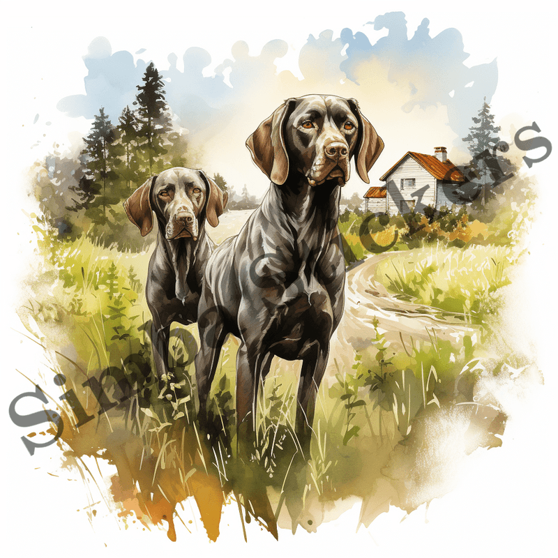 German Shorthaired Pointer dogs in the woods, image set, 10 images