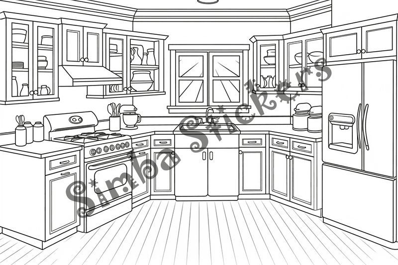 Colouring pages, bundle of house kitchens, 25 images