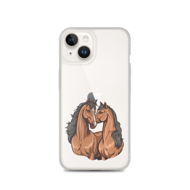 Clear Case for iPhone, Two brown horses snuggling, tdwcyd