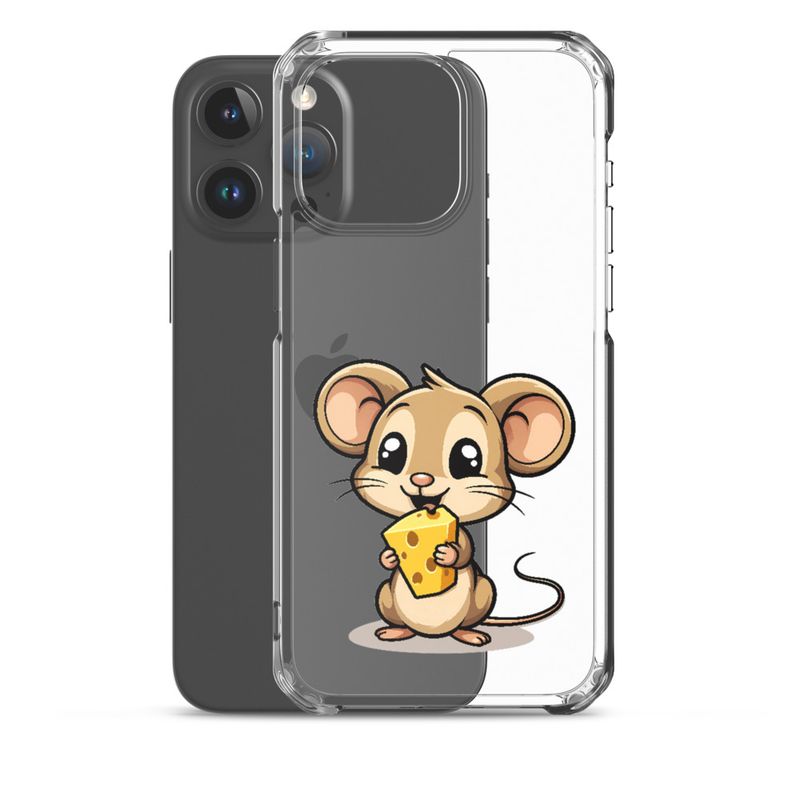Clear Case for iPhone, Small Mouse happily licking large chunk of cheese, pqapy6