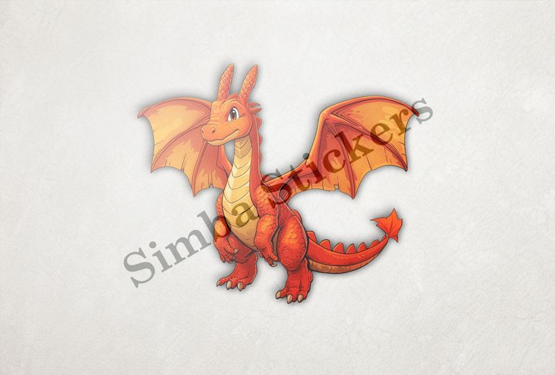 Cute red dragon with wings spread out, watercolour