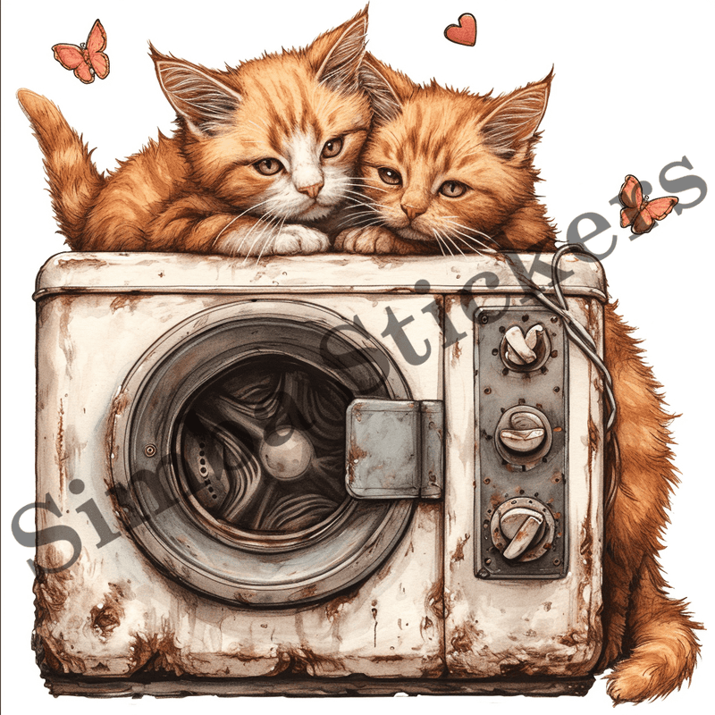 Cats and kittens on or in washing machines, image set, 10 images