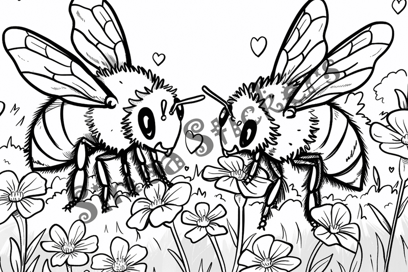 Colouring pages, bundle of bees in love, 25 images
