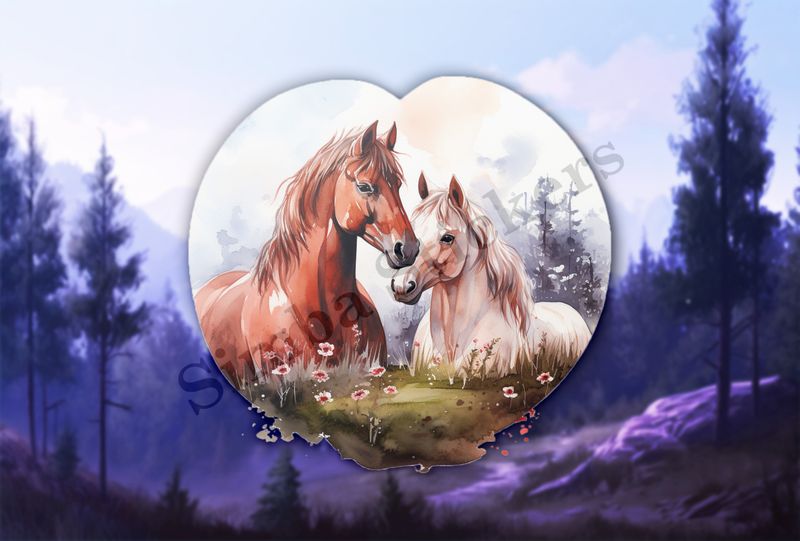 Horses in love, watercolour