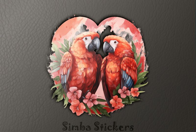 Reddish parrots in romantic reddish background, watercolour, ujfxjt