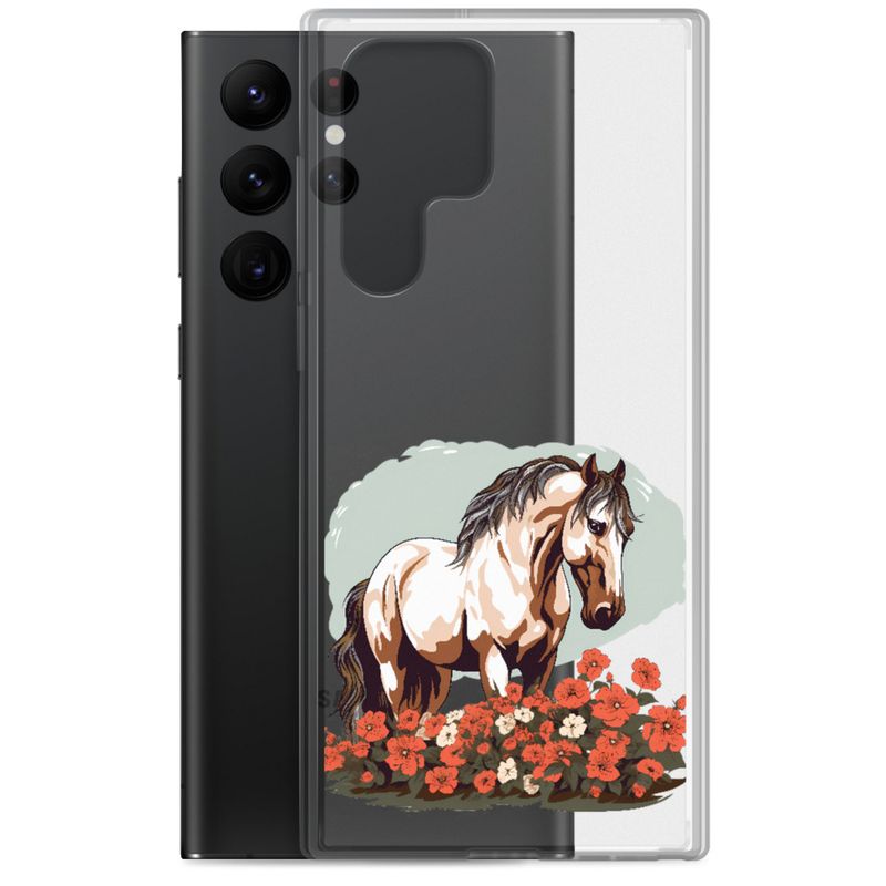 Clear Case for Samsung, Brown horse in field of red flowers, n4w2fj
