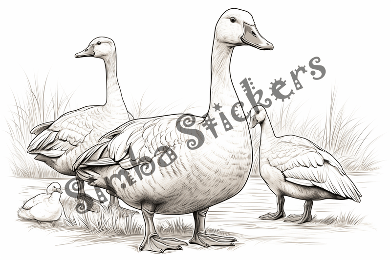 Colouring pages, bundle of geese, 25 images