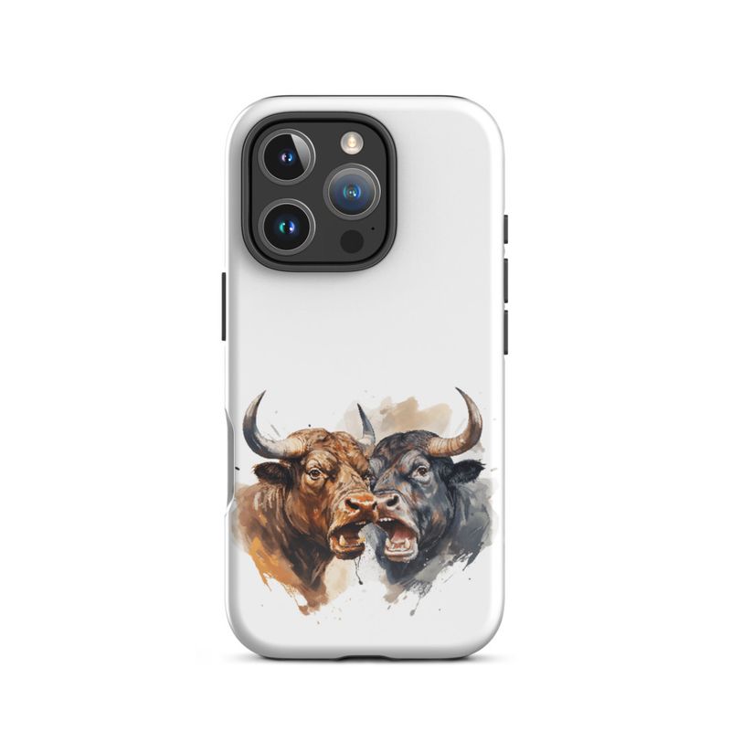 Tough Case for iPhone, Bulls facing up to each other, watercolour, dx5eff