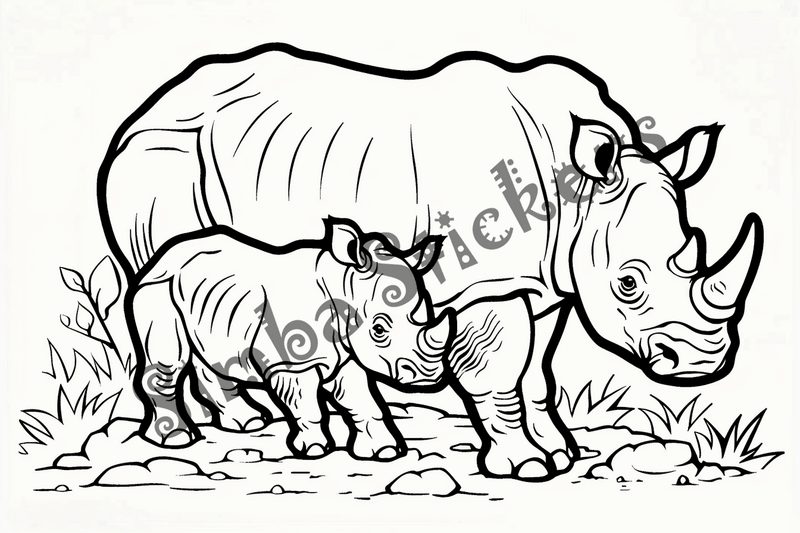 Colouring pages, bundle of rhinos, 10 images 2