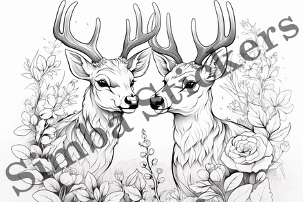 Colouring pages, bundle of deer in love, 10 images