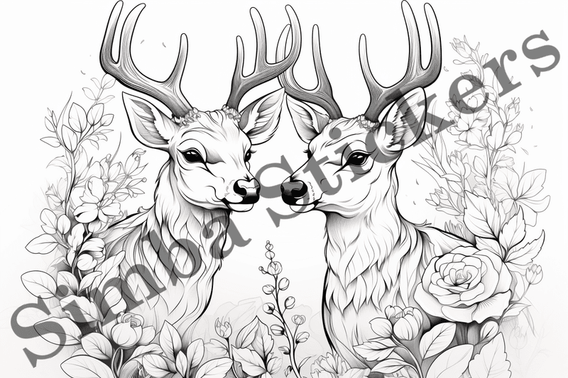 Colouring pages, bundle of deer in love, 10 images