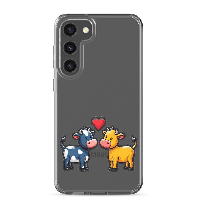 Clear Case for Samsung, Cattle, bull and cow in love, colourful , heart in picture, fvta2y