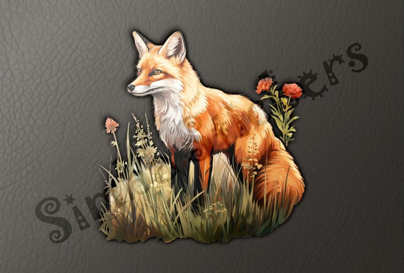 Red Fox in flowery grass