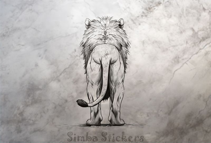 Lion wagging tail to the left, seen from the back, outline art, nyzb6u