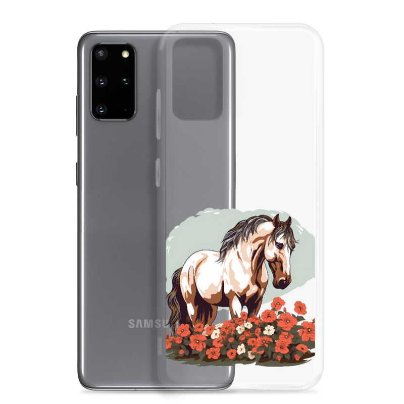 Clear Case for Samsung, Brown horse in field of red flowers, n4w2fj