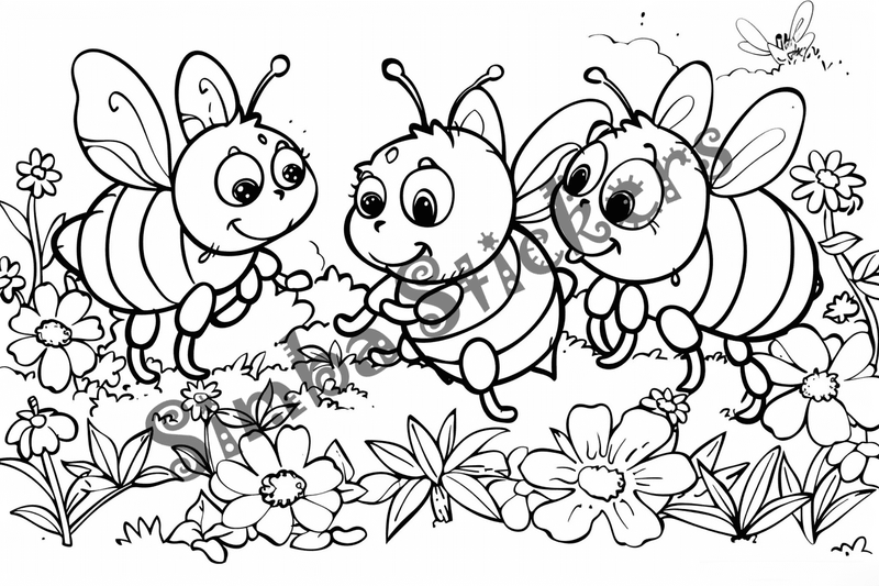 Colouring pages, bundle of bees, 50 images