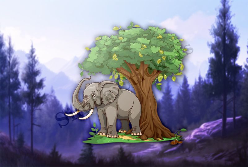 Elephant rubbing backside against a tree in the Savanna 