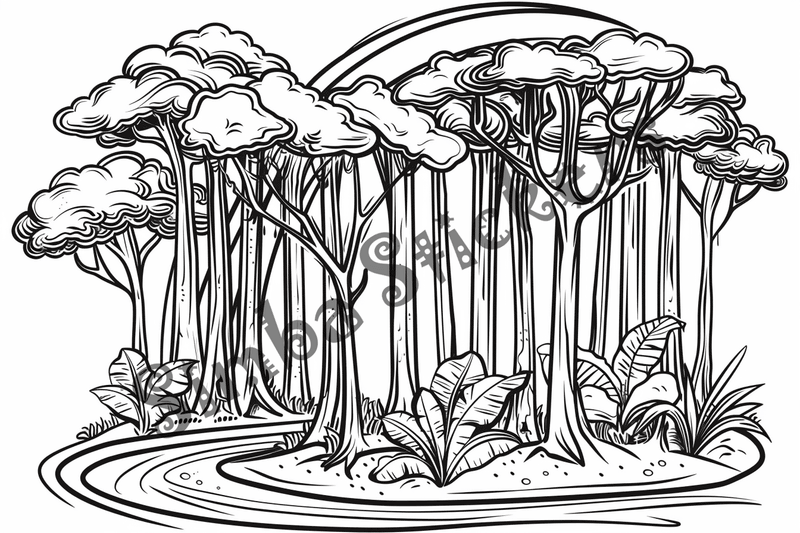 Colouring pages, bundle of Equatorial Rainforest landscape, 25 images 2