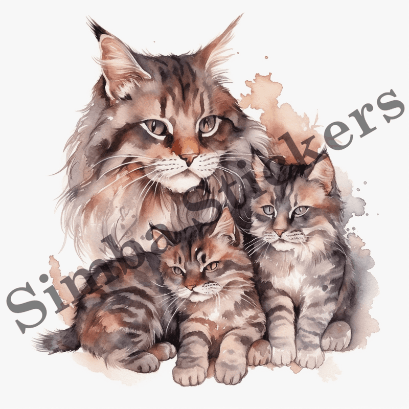 Maine Coon mother with kittens, image set, 10 images