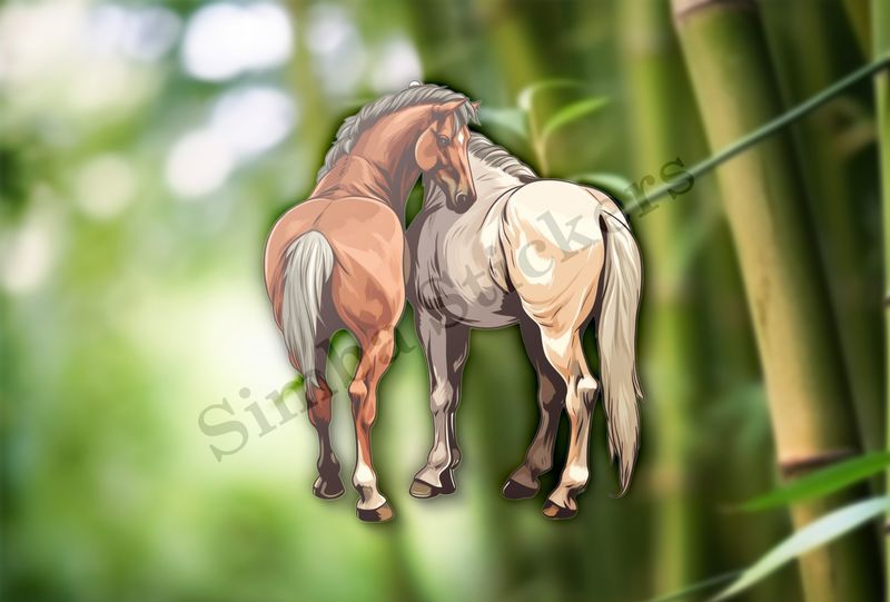 One brown, one white horse