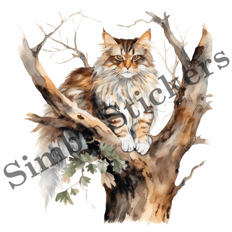 Maine Coon cats in trees, image set, 10 images
