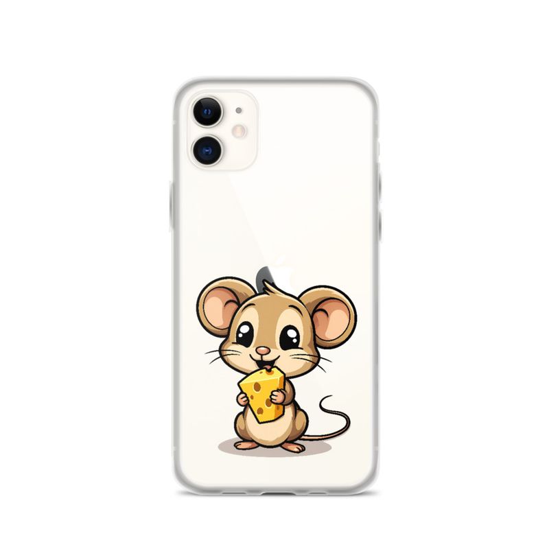 Clear Case for iPhone, Small Mouse happily licking large chunk of cheese, pqapy6