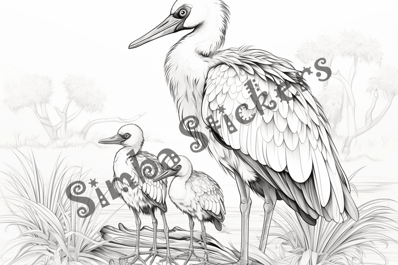 Colouring pages, bundle of marabou storks 2, 25 images