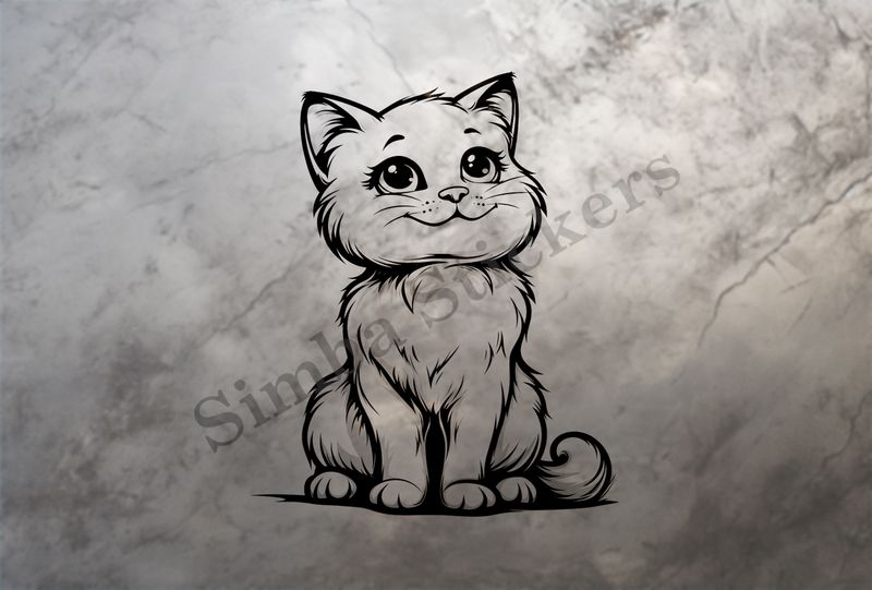 Happy cat, outline art
