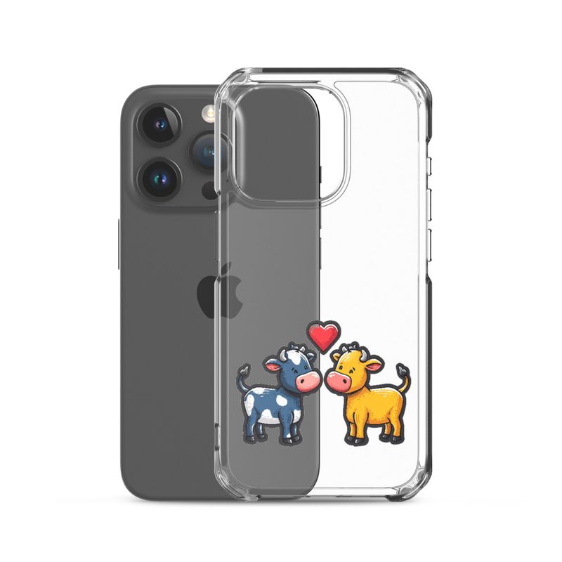 Clear Case for iPhone, Cattle, bull and cow in love, colourful , heart in picture, fvta2y