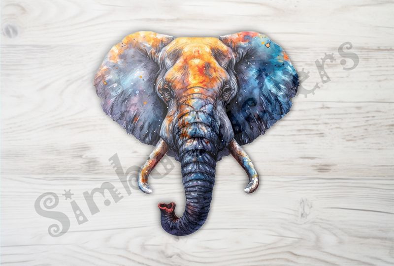 Elephant front, intensely vibrant watercolour