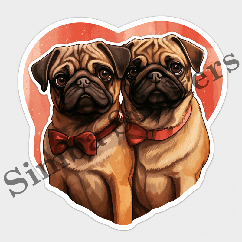Pug dogs in love, image set, 10 images
