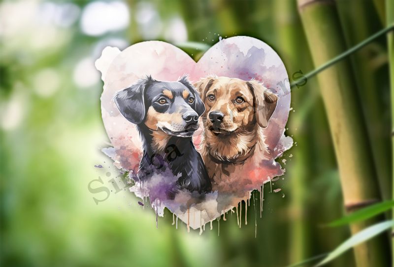 Dogs in love, watercolour