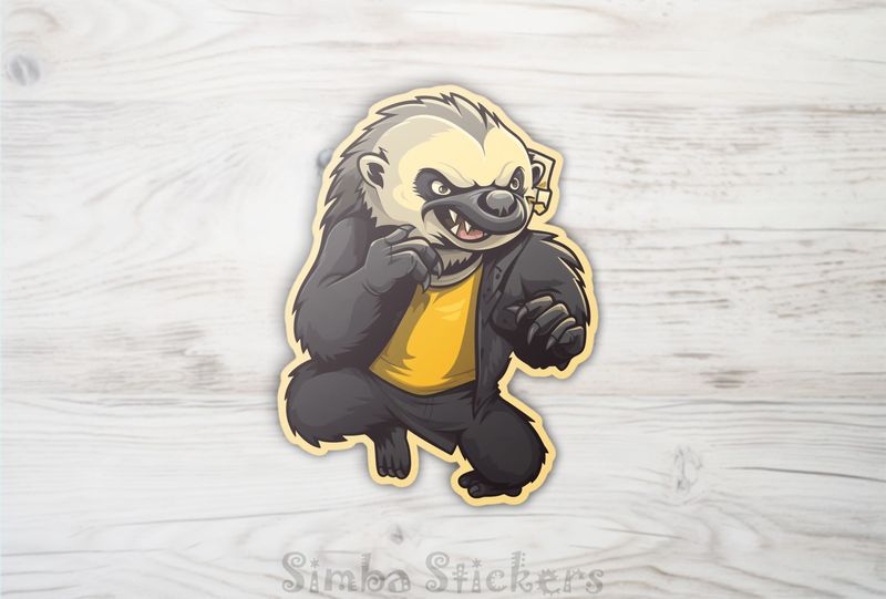 Honey Badger in fighting pose wearing clothes, axqwcz