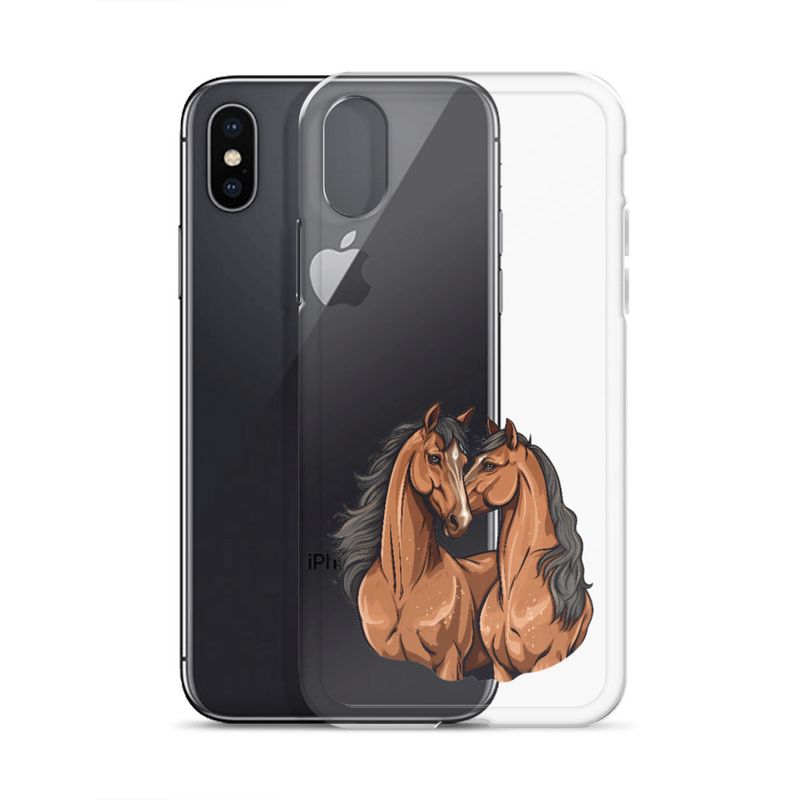 Clear Case for iPhone, Two brown horses snuggling, tdwcyd