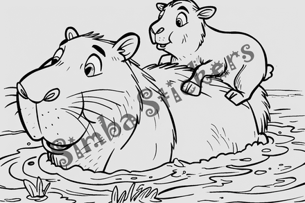 Colouring pages, bundle of capybaras with animals on back, 10 images