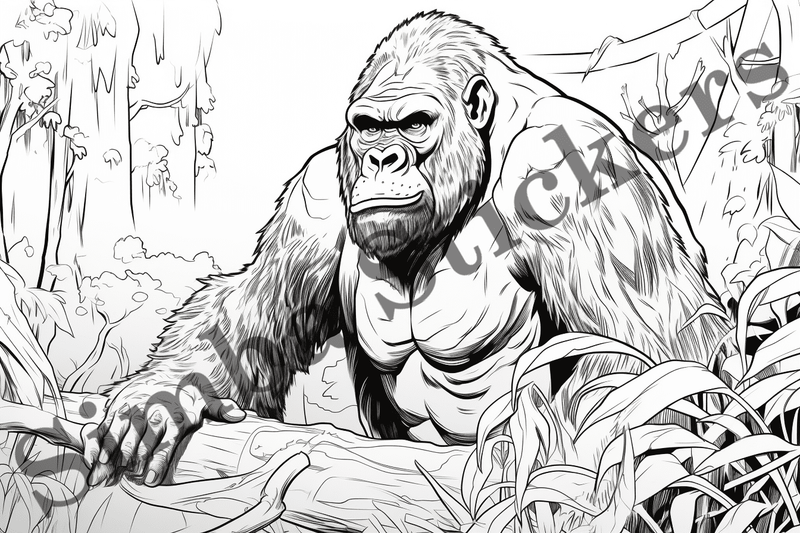 Colouring pages, bundle of gorillas, 25 images