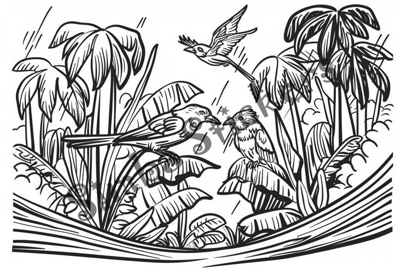 Colouring pages, bundle of Equatorial Rainforest landscape, 10 images