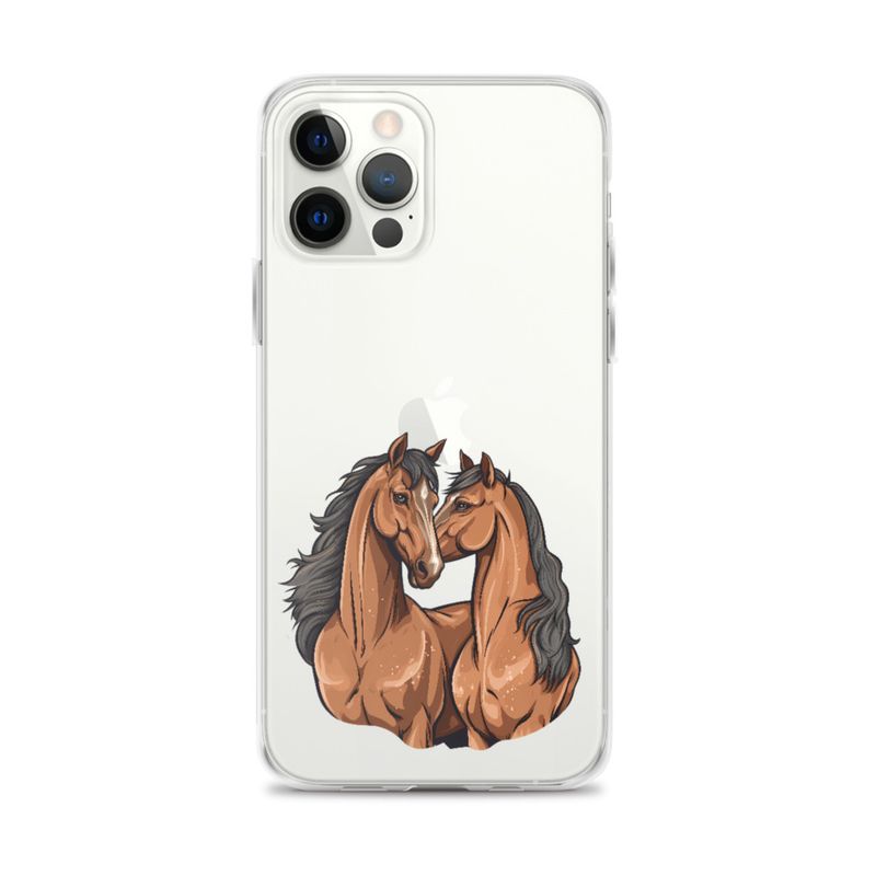 Clear Case for iPhone, Two brown horses snuggling, tdwcyd