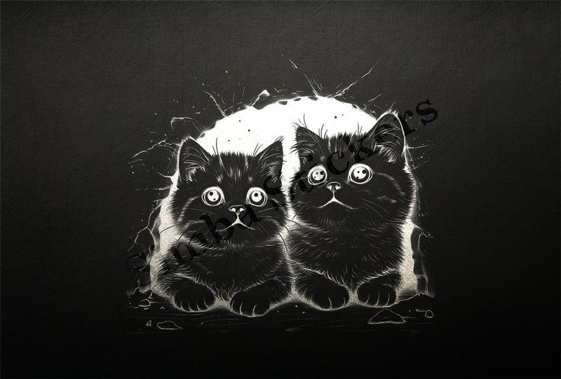 Cat kittens, romantic, outline art