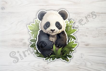 Panda bear sitting in leafy surroundings, t03smd