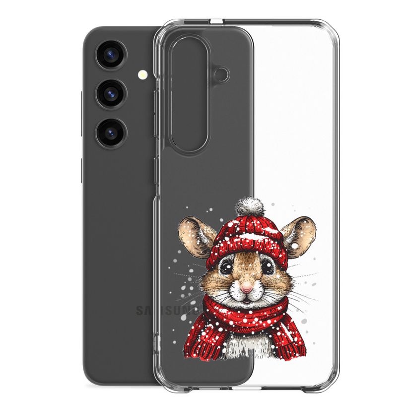 Clear Case for Samsung, Mouse wearing red winter hat and scarf in the snow, xg8dl3