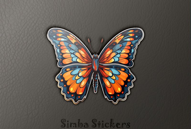 Colourful butterly orange and blue with wings outspread, ugiev1