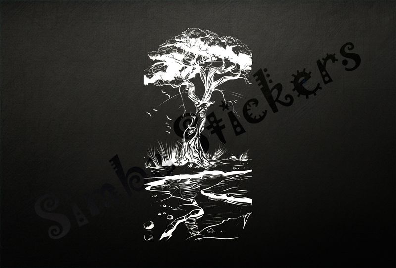 African Savanna landscape, tree upright, outline art