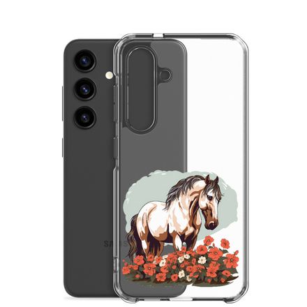 Clear Case for Samsung, Brown horse in field of red flowers, n4w2fj