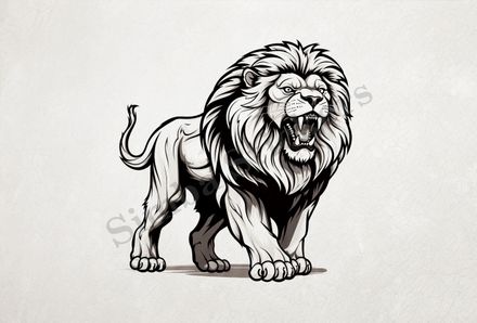 Majestic lion roaring,  outline art