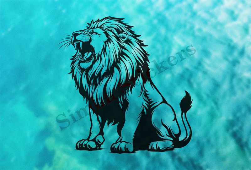 Majestic lion roaring, and sitting, outline art