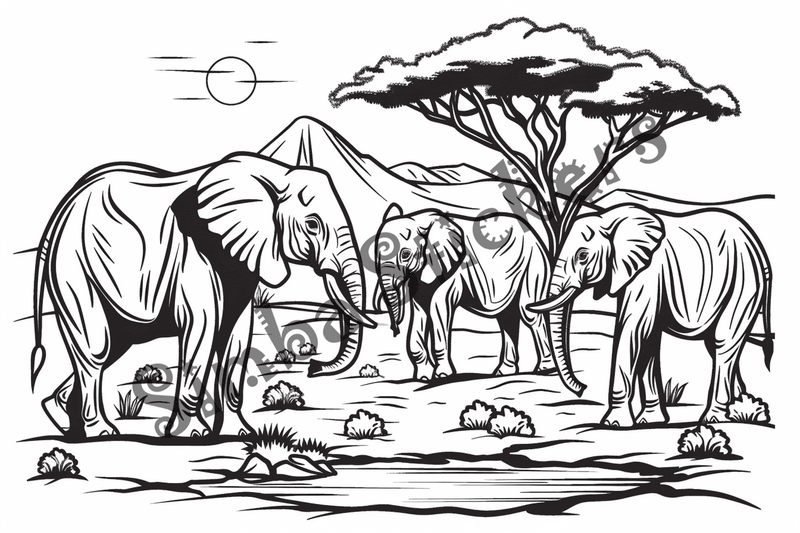 Colouring pages, bundle of African Savanna landscape, 25 images