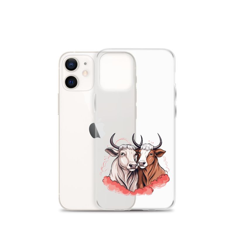 Clear Case for iPhone, Bull and cow, romantic, reddish clouds, qoucds
